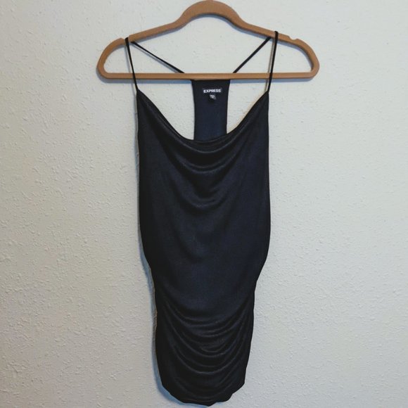 Express Tops - Express Black Ruched Spaghetti Strap Top/Cami - Size Large